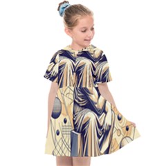 Thinker Sculpture Design Geometric Kids  Sailor Dress by Salmanaz77