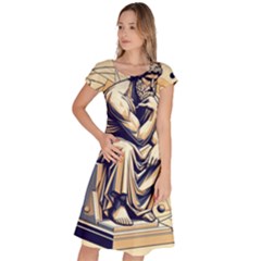 Thinker Sculpture Design Geometric Classic Short Sleeve Dress by Salmanaz77