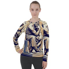 Thinker Sculpture Design Geometric Women s Pique Long Sleeve T-shirt