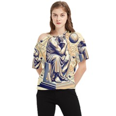 Thinker Sculpture Design Geometric One Shoulder Cut Out T-shirt