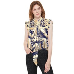 Thinker Sculpture Design Geometric Frill Detail Shirt