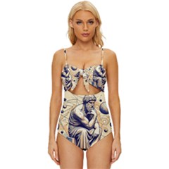 Thinker Sculpture Design Geometric Knot Front One-piece Swimsuit by Salmanaz77