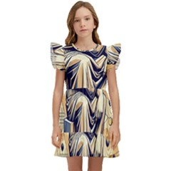 Thinker Sculpture Design Geometric Kids  Winged Sleeve Dress