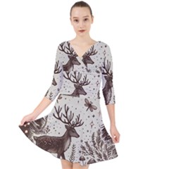 Artwork Graffiti Painting Creative Quarter Sleeve Front Wrap Dress