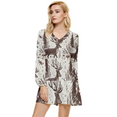 Artwork Graffiti Painting Creative Tiered Long Sleeve Mini Dress by Salmanaz77