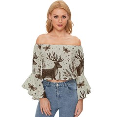 Artwork Graffiti Painting Creative Off Shoulder Flutter Bell Sleeve Top