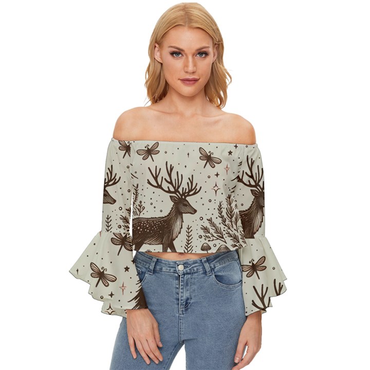 Artwork Graffiti Painting Creative Off Shoulder Flutter Bell Sleeve Top