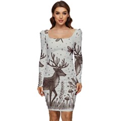 Artwork Graffiti Painting Creative Women Long Sleeve Ruched Stretch Jersey Dress