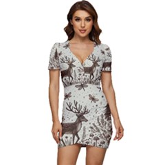 Artwork Graffiti Painting Creative Low Cut Cap Sleeve Mini Dress