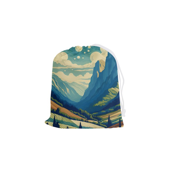 Mountains Nature Forest Landscape Drawstring Pouch (Small)