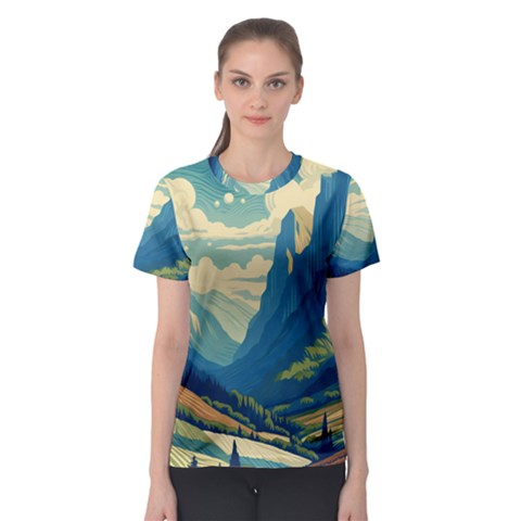 Mountains Nature Forest Landscape Women s Sport Mesh T-shirt by Salmanaz77