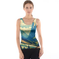 Mountains Nature Forest Landscape Women s Basic Tank Top