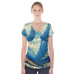 Mountains Nature Forest Landscape Short Sleeve Front Detail Top by Salmanaz77