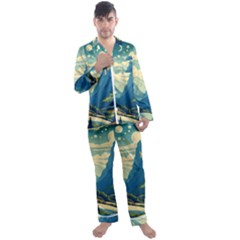 Mountains Nature Forest Landscape Men s Long Sleeve Satin Pajamas Set