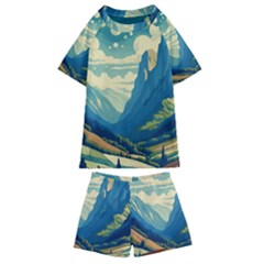 Mountains Nature Forest Landscape Kids  Swim T-shirt And Shorts Set