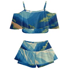 Mountains Nature Forest Landscape Kids  Off Shoulder Skirt Bikini by Salmanaz77