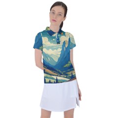 Mountains Nature Forest Landscape Women s Polo T-shirt