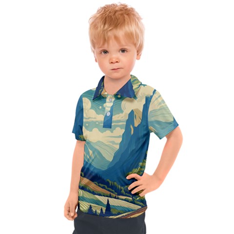 Mountains Nature Forest Landscape Kids  Polo T-shirt by Salmanaz77