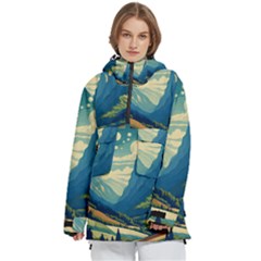 Mountains Nature Forest Landscape Women s Pullover Zip Ski And Snowboard Waterproof Breathable Jacket