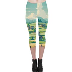 Countryside Meadow Rural Bloom Capri Leggings 