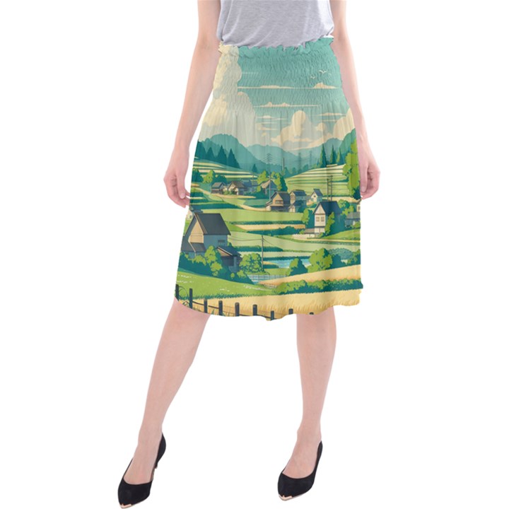 Countryside Meadow Rural Bloom Midi Beach Skirt