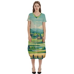 Countryside Meadow Rural Bloom T-shirt Midi Dress With Pockets by Salmanaz77