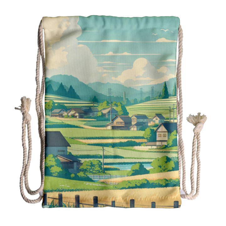 Countryside Meadow Rural Bloom Drawstring Bag (Large)