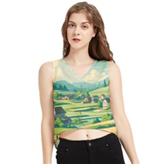 Countryside Meadow Rural Bloom V-neck Cropped Tank Top