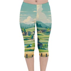 Countryside Meadow Rural Bloom Velvet Capri Leggings 