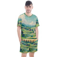 Countryside Meadow Rural Bloom Men s Mesh T-shirt And Shorts Set