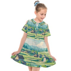 Countryside Meadow Rural Bloom Kids  Short Sleeve Shirt Dress by Salmanaz77