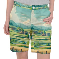 Countryside Meadow Rural Bloom Women s Pocket Shorts by Salmanaz77