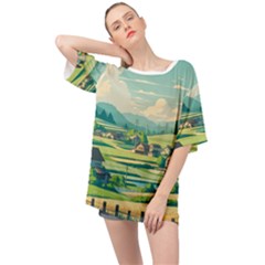 Countryside Meadow Rural Bloom Oversized Chiffon Top