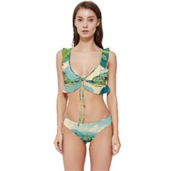 Countryside Meadow Rural Bloom Low Cut Ruffle Edge Bikini Set by Salmanaz77