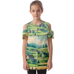 Countryside Meadow Rural Bloom Fold Over Open Sleeve Top