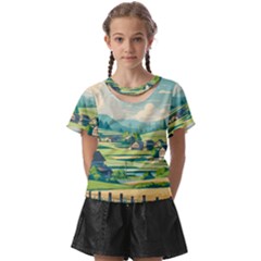 Countryside Meadow Rural Bloom Kids  Front Cut T-shirt