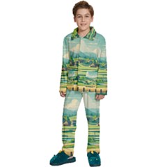 Countryside Meadow Rural Bloom Kids  Long Sleeve Velvet Pajamas Set