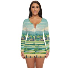 Countryside Meadow Rural Bloom Long Sleeve Boyleg Swimsuit by Salmanaz77