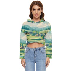 Countryside Meadow Rural Bloom Women s Lightweight Cropped Hoodie by Salmanaz77