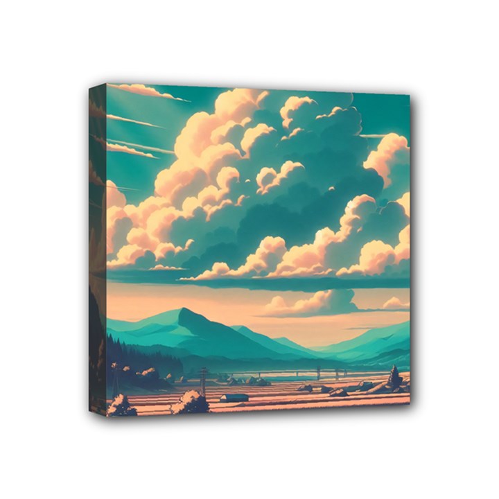 Mountains Countryside Agriculture Mini Canvas 4  x 4  (Stretched)