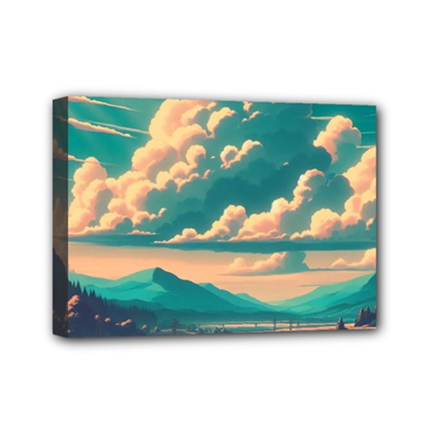 Mountains Countryside Agriculture Mini Canvas 7  X 5  (stretched)