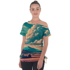 Mountains Countryside Agriculture Off Shoulder Tie-up T-shirt