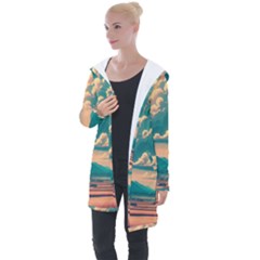 Mountains Countryside Agriculture Longline Hooded Cardigan