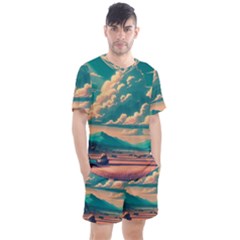 Mountains Countryside Agriculture Men s Mesh T-shirt And Shorts Set