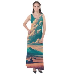 Mountains Countryside Agriculture Sleeveless Velour Maxi Dress