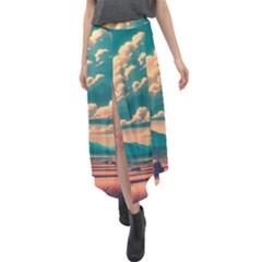 Mountains Countryside Agriculture Velour Split Maxi Skirt by Salmanaz77