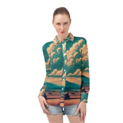 Mountains Countryside Agriculture Long Sleeve Chiffon Shirt