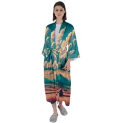 Mountains Countryside Agriculture Maxi Satin Kimono