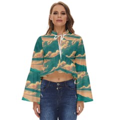 Mountains Countryside Agriculture Boho Long Bell Sleeve Top