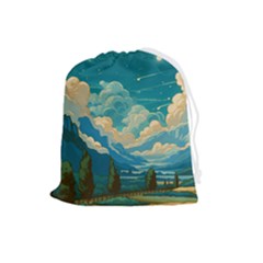 Mountains Rural Countryside Sky Drawstring Pouch (large) by Salmanaz77